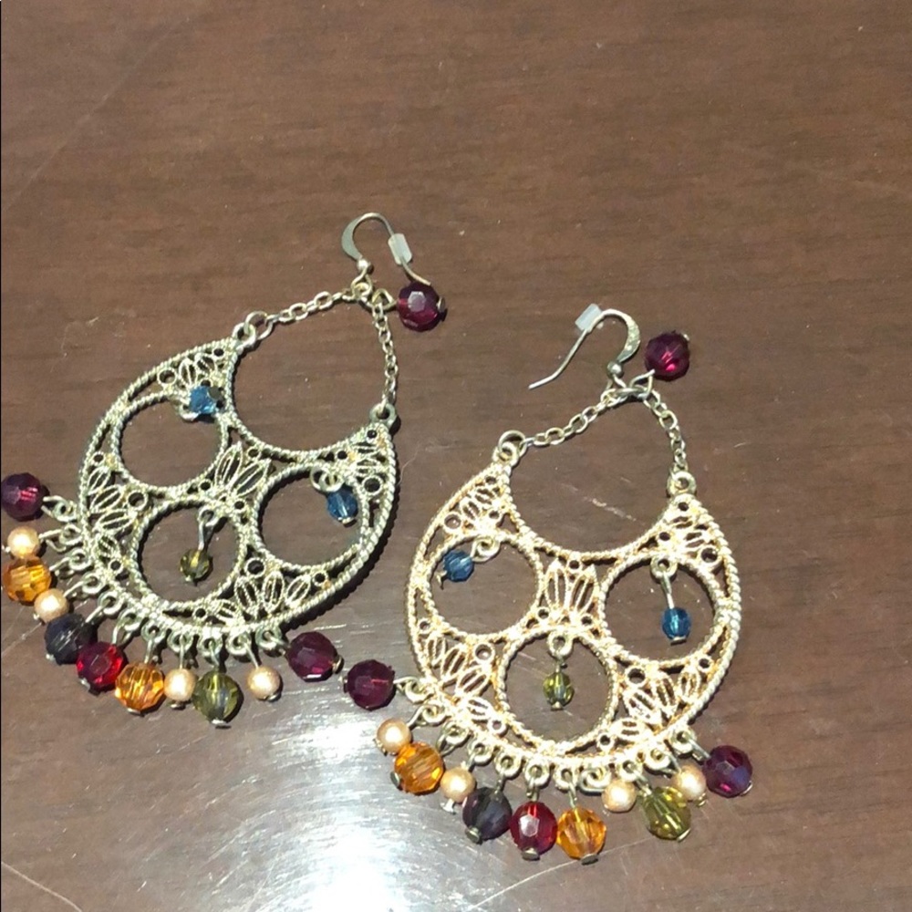Gold and beaded drop earrings